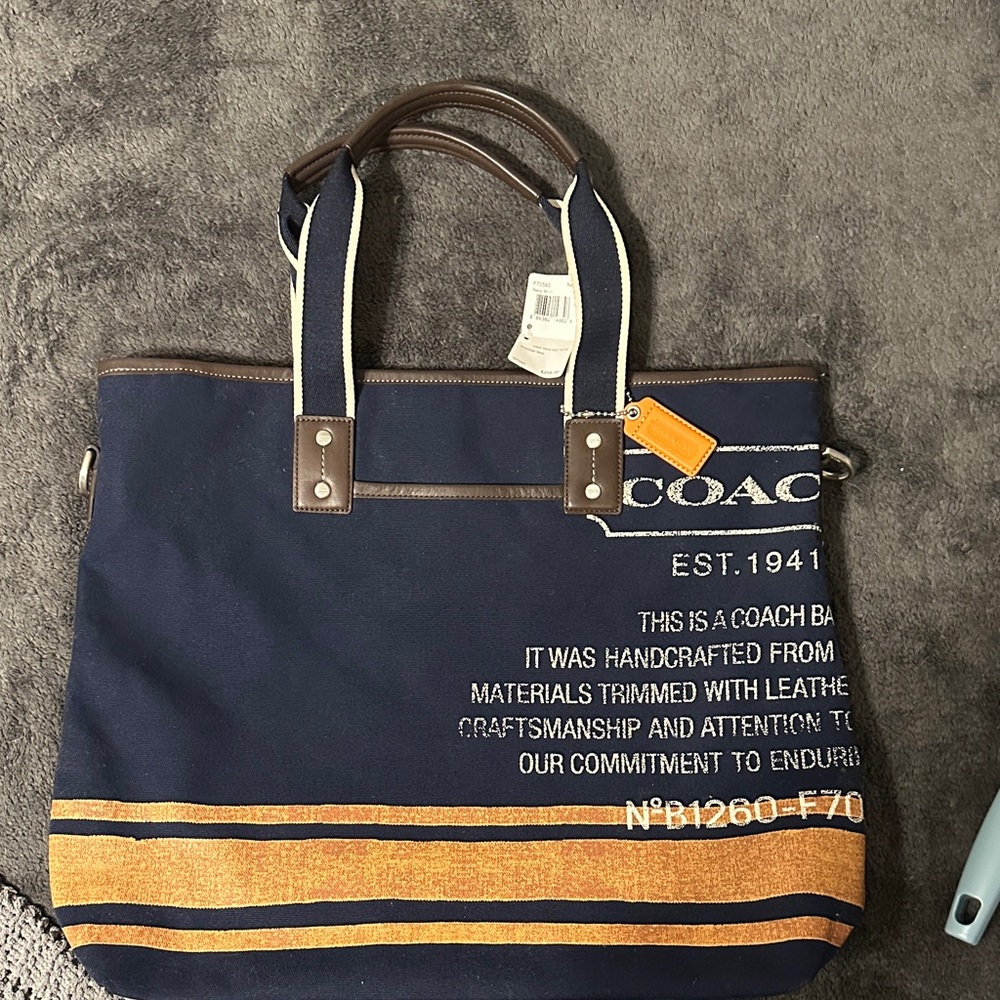 Coach Blue and Brown Canvas Tote